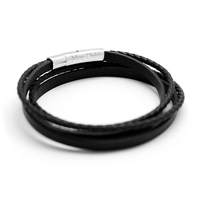 Bracelet cuir le mix noir homme - gravure MON CHERI