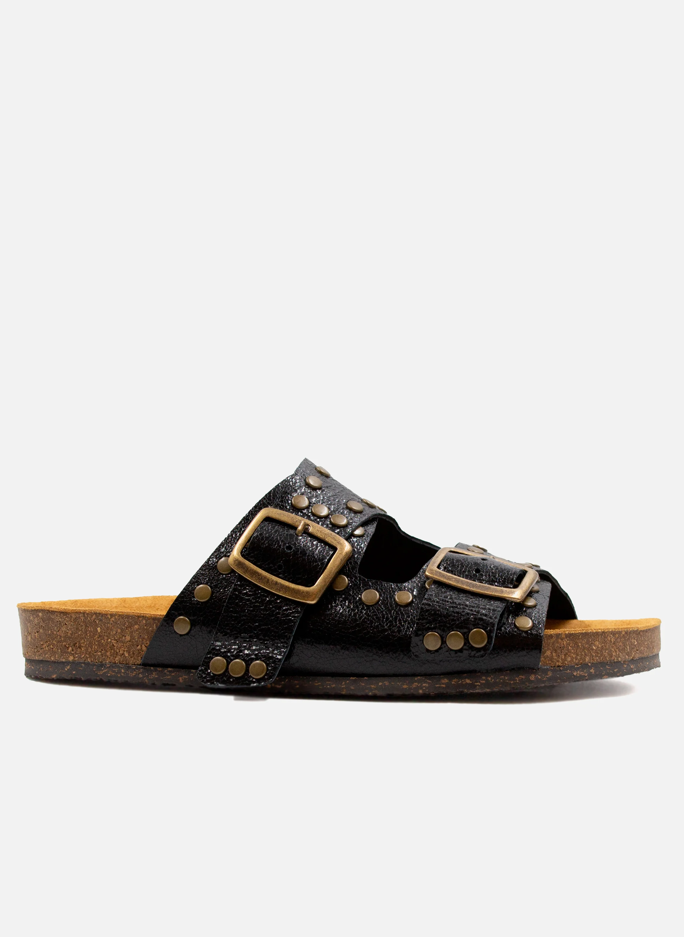 Mules liège clous cuir métallisé | Noir