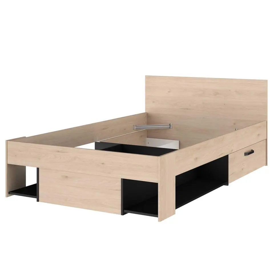 Kinderbed Achiel - 120x200/190cm - met opbergruimte - eikdecor/zwart