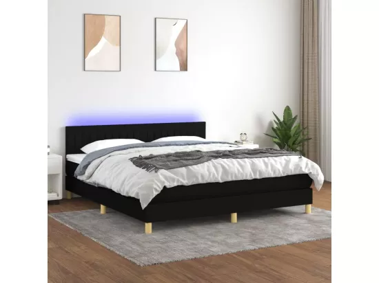 Sommier tapissier avec matelas et LED Noir 180x200 cm Tissu
