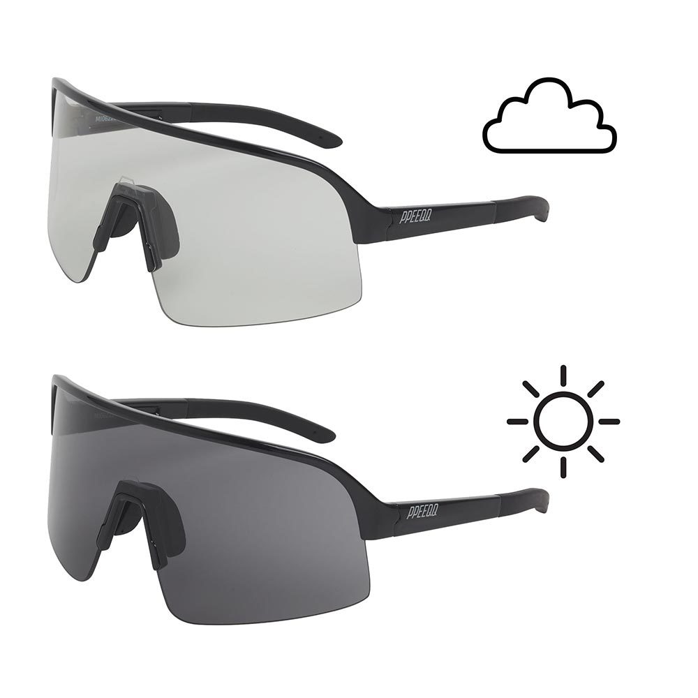 ppeeqq Model-I Photochromic Fietsbril Glanzend Zwart met Smoke Lens