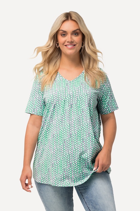 T-Shirt, Zierfalten, A-Linie, V-Ausschnitt, Halbarm