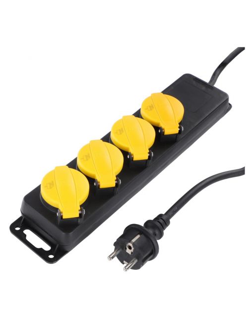 Exin Stekkerdoos 4-Voudig Swd - Elektra - 3 m Zwart Spatwaterdicht