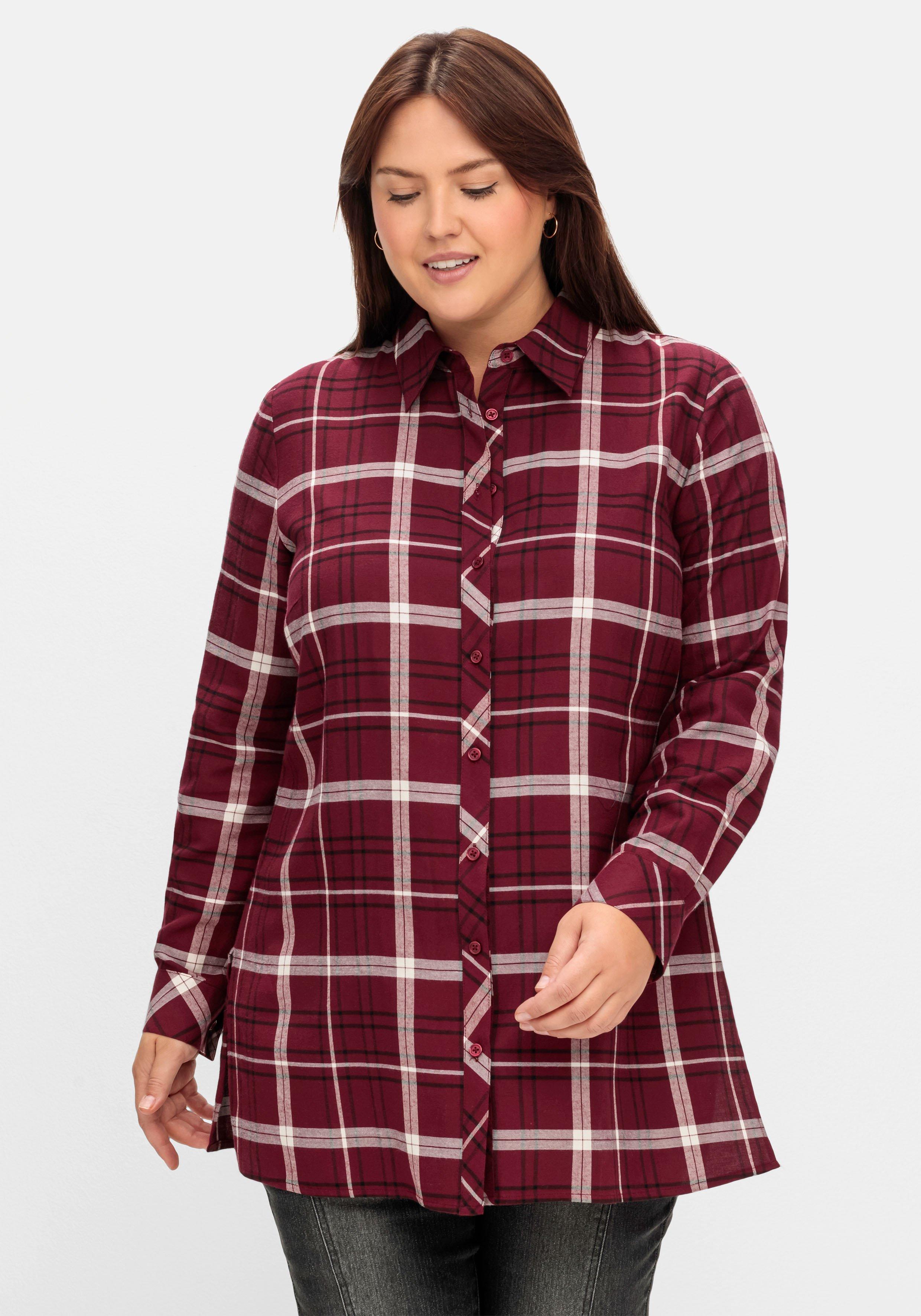 Karierte Longbluse mit Kragen und Manschettenärmel