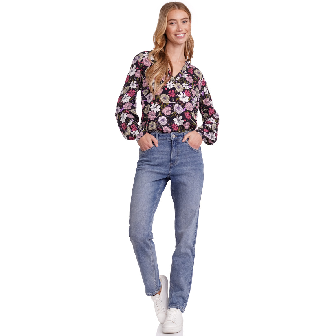 Jonas Nielsen Damen Bluse mit floralem Allover-Print schwarz / oliv / rosa