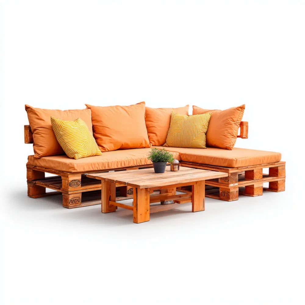 Palettensofa-Set 200x80x70 cm Holz Stoffpolster Orange – Modularer Gar