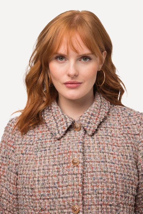 Bouclé-Jacke, Metallic-Effekt, Hemdkragen, Schmuckknöpfe