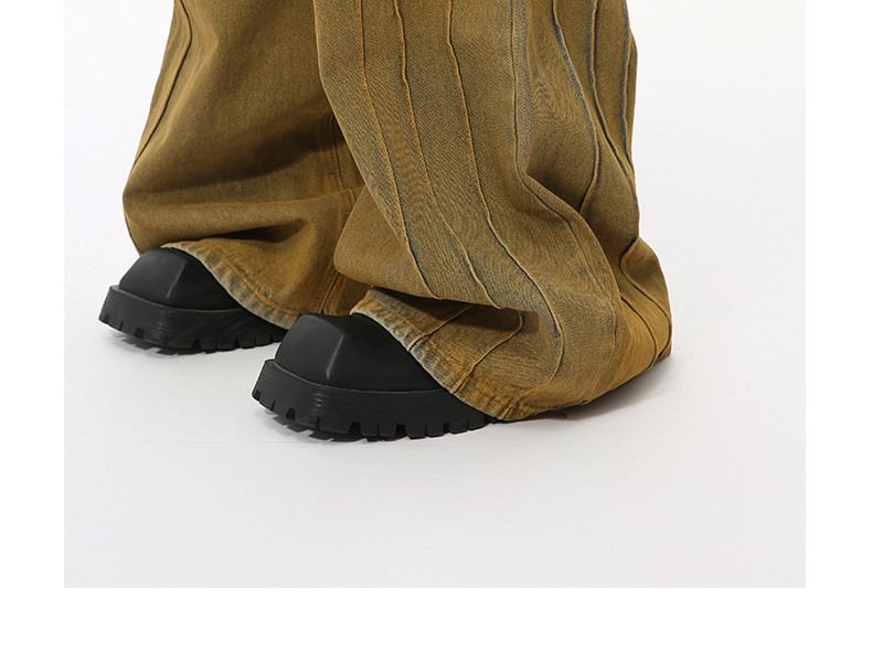 FAERIS - Hoge taille tweekleurige wijde pijpen jeans