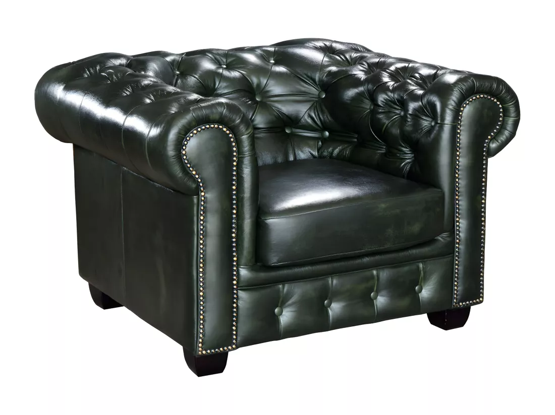 Fauteuil chesterfield BRENTON 100% cuir de buffle - Vert empire