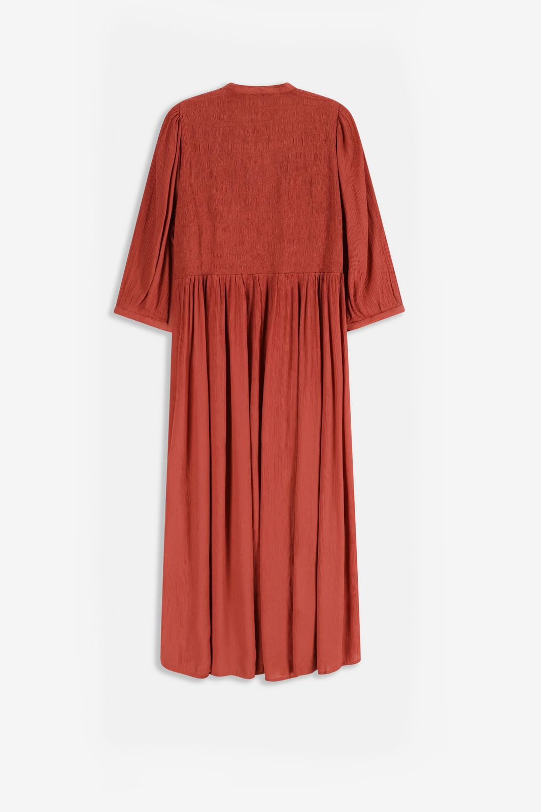 Donkerrode maxi jurk met smock details