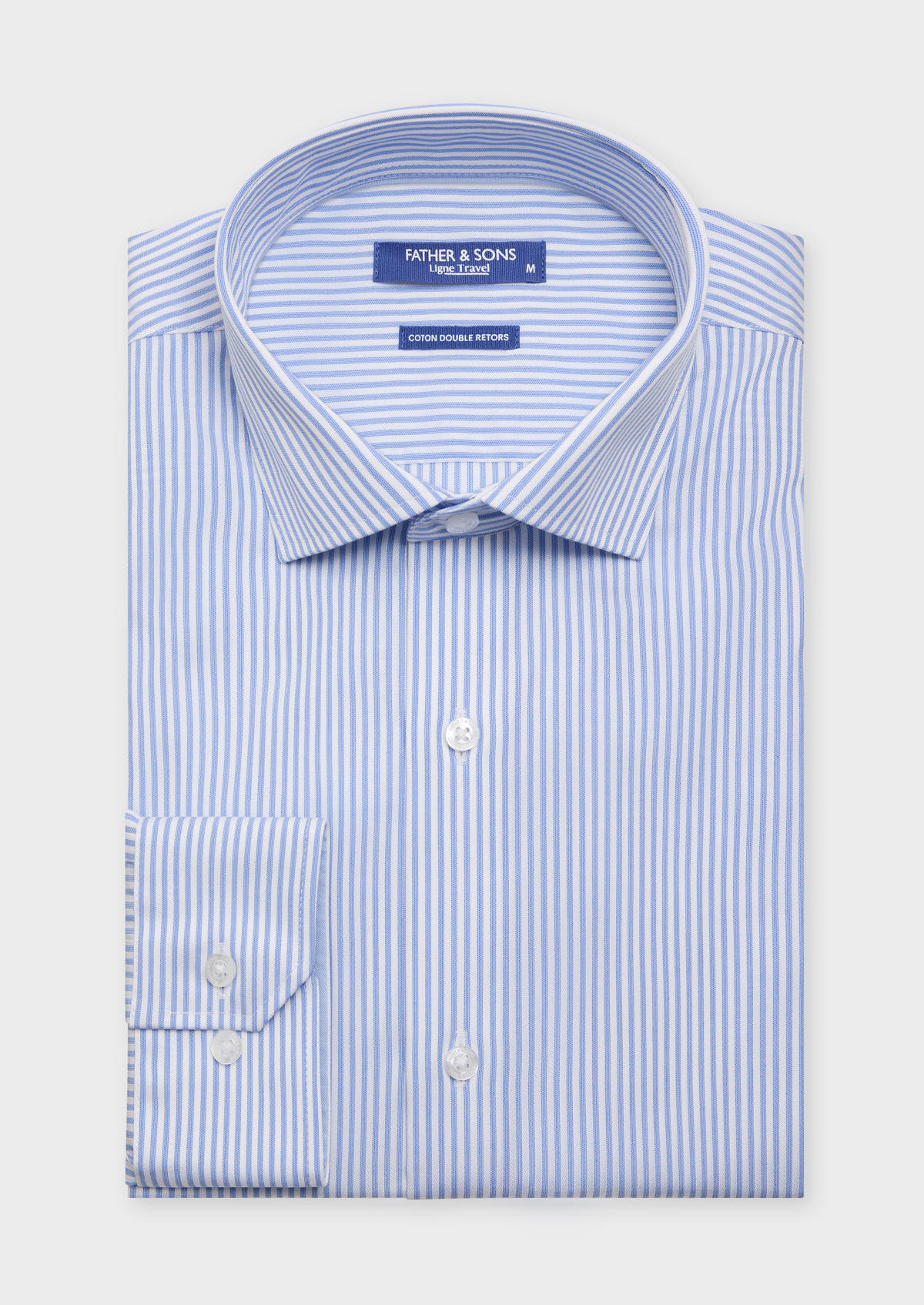 Chemise habillée non-iron Regular en coton Jacquard blanc à rayures bleu ciel
