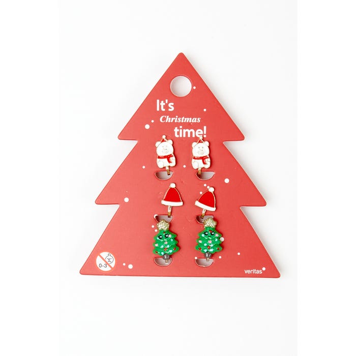 Veritas-Set van 3 clip-on oorbellen christmas