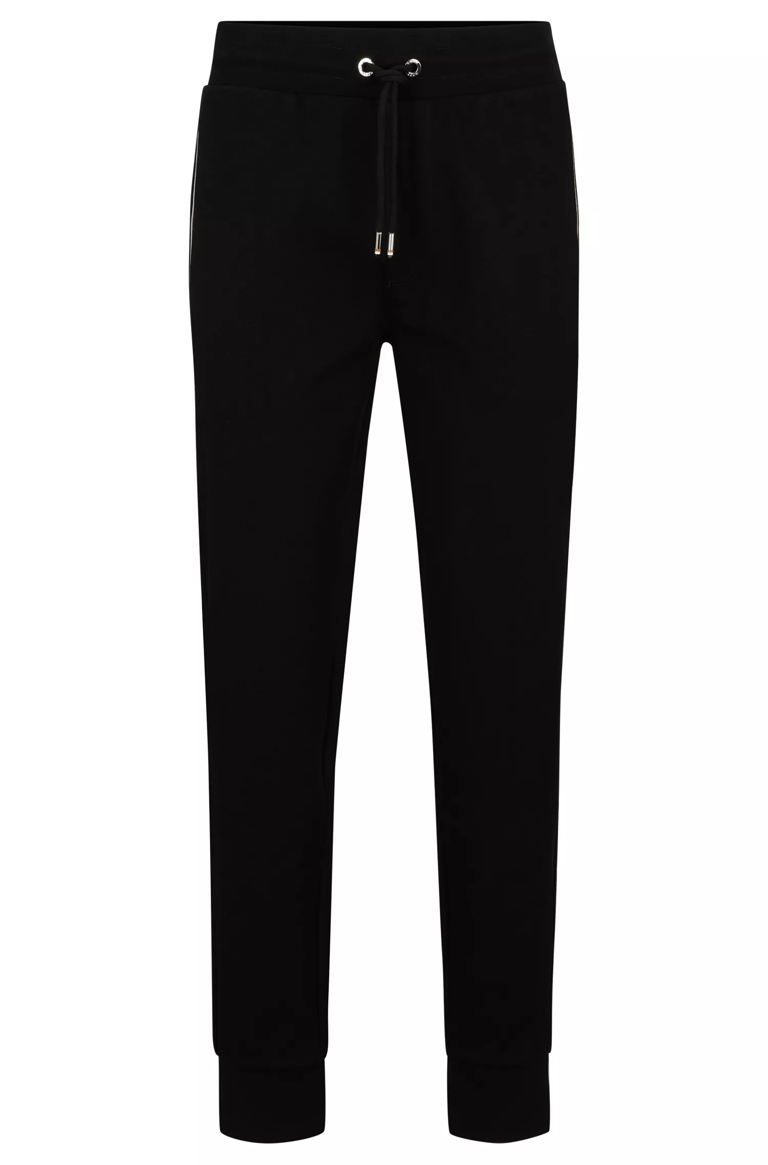 Calça de fato de treino BOSS em mistura de algodão preto com detalhes de riscas características da marca.