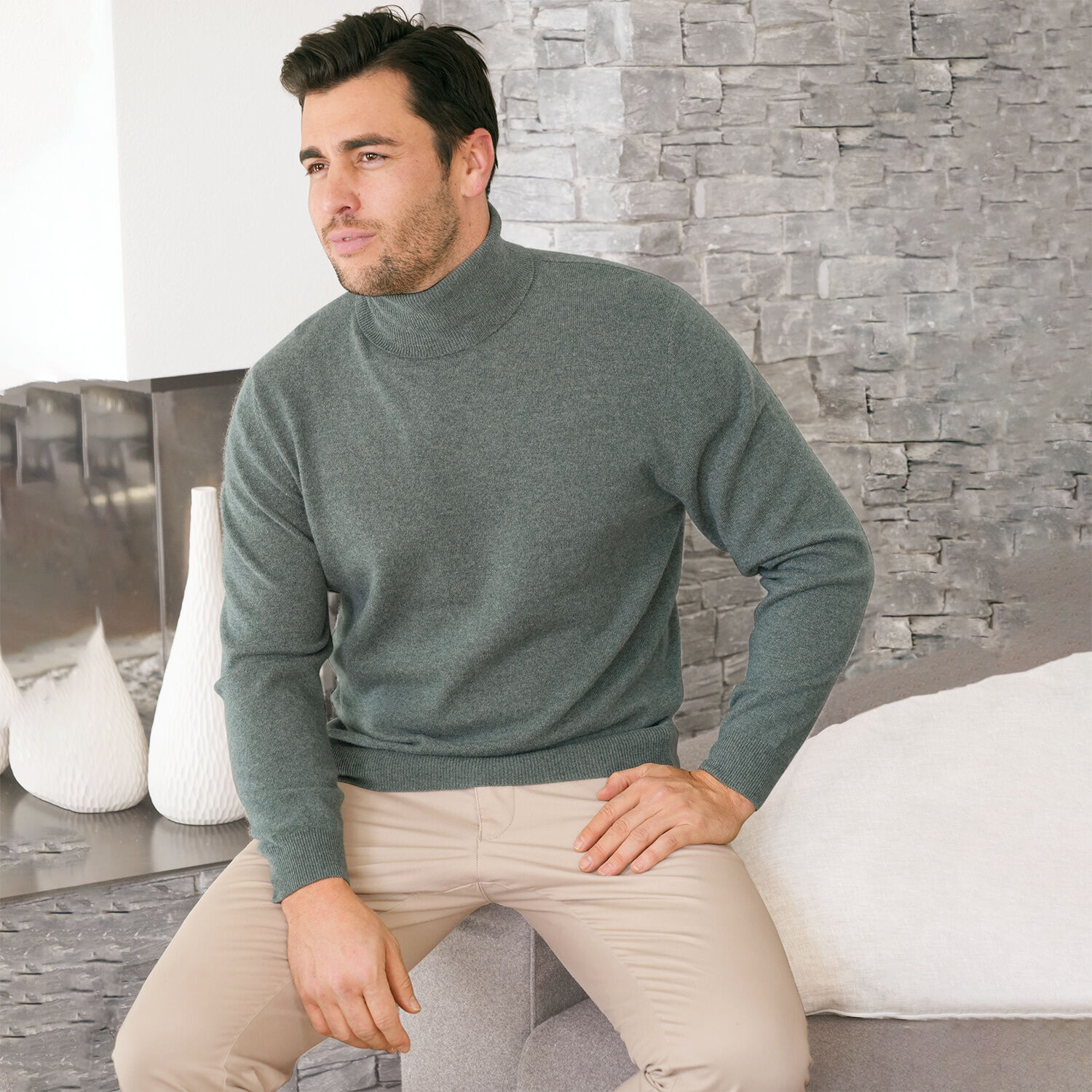 Rollkragenpullover Herren aus Kaschmir GOTS