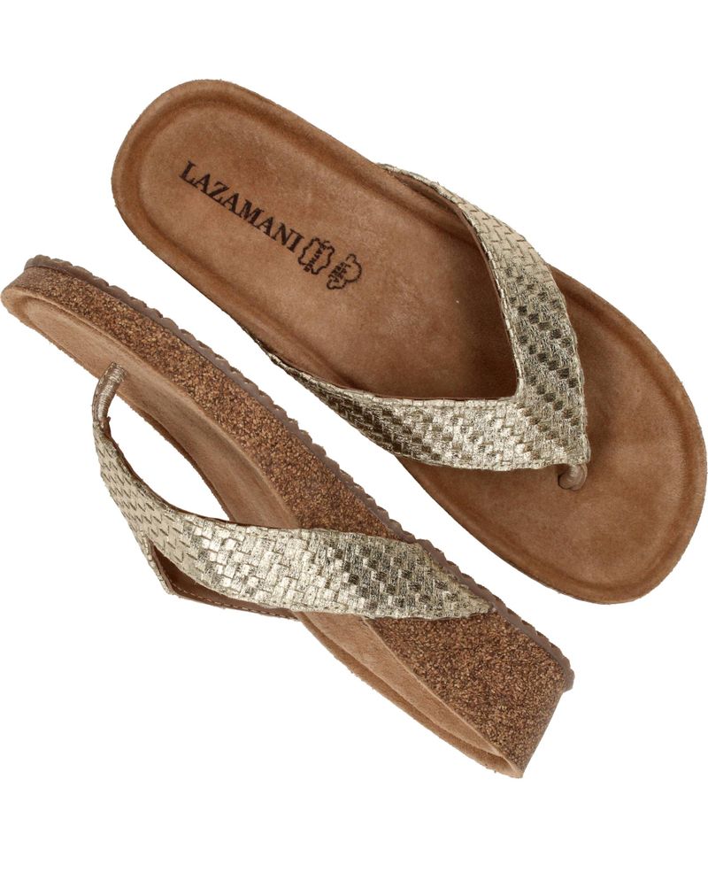 Lazamani Leia Tjoe Wedge Slippers Goud Dames