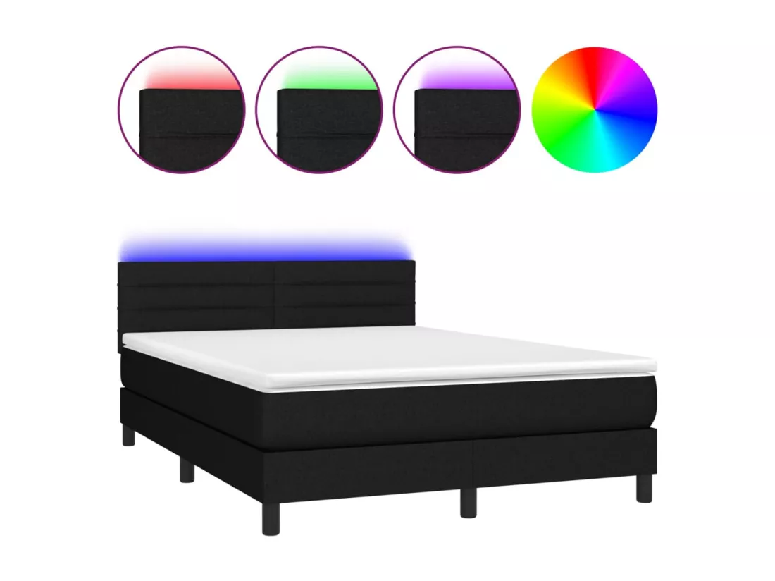 Sommier tapissier avec matelas et LED Noir 140x190 cm Tissu