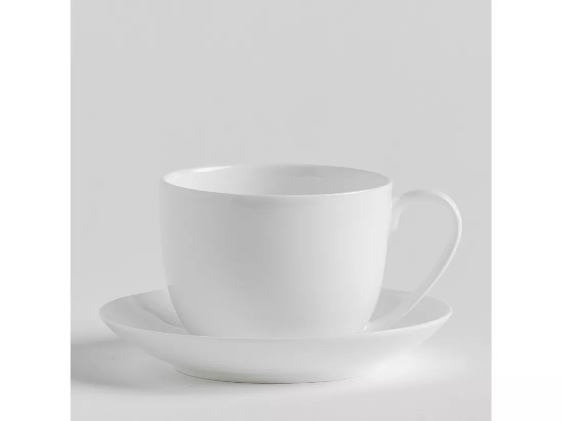 Tasse Avec Soucoupe Bianco Blanc Moyen 7.6 x 14.1