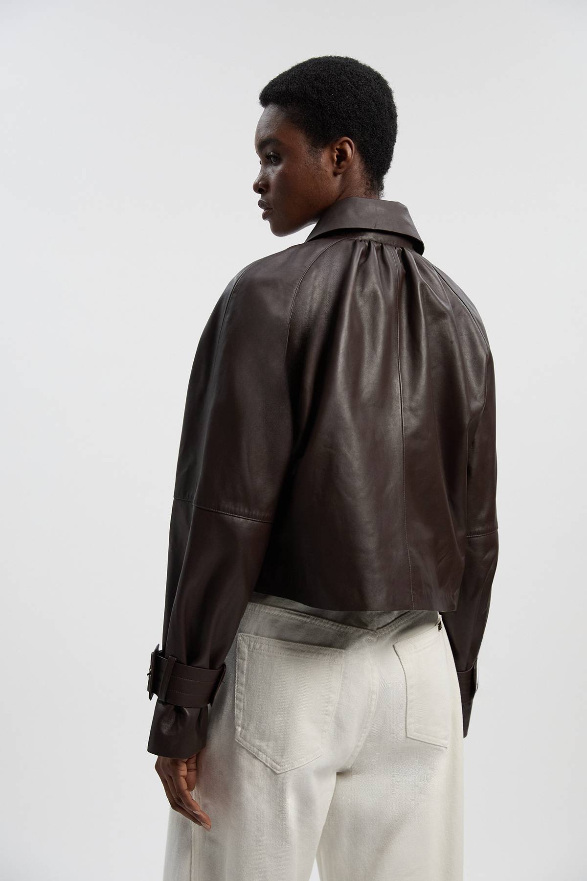 KarenMillen Trench Court En Cuir À Col Montant