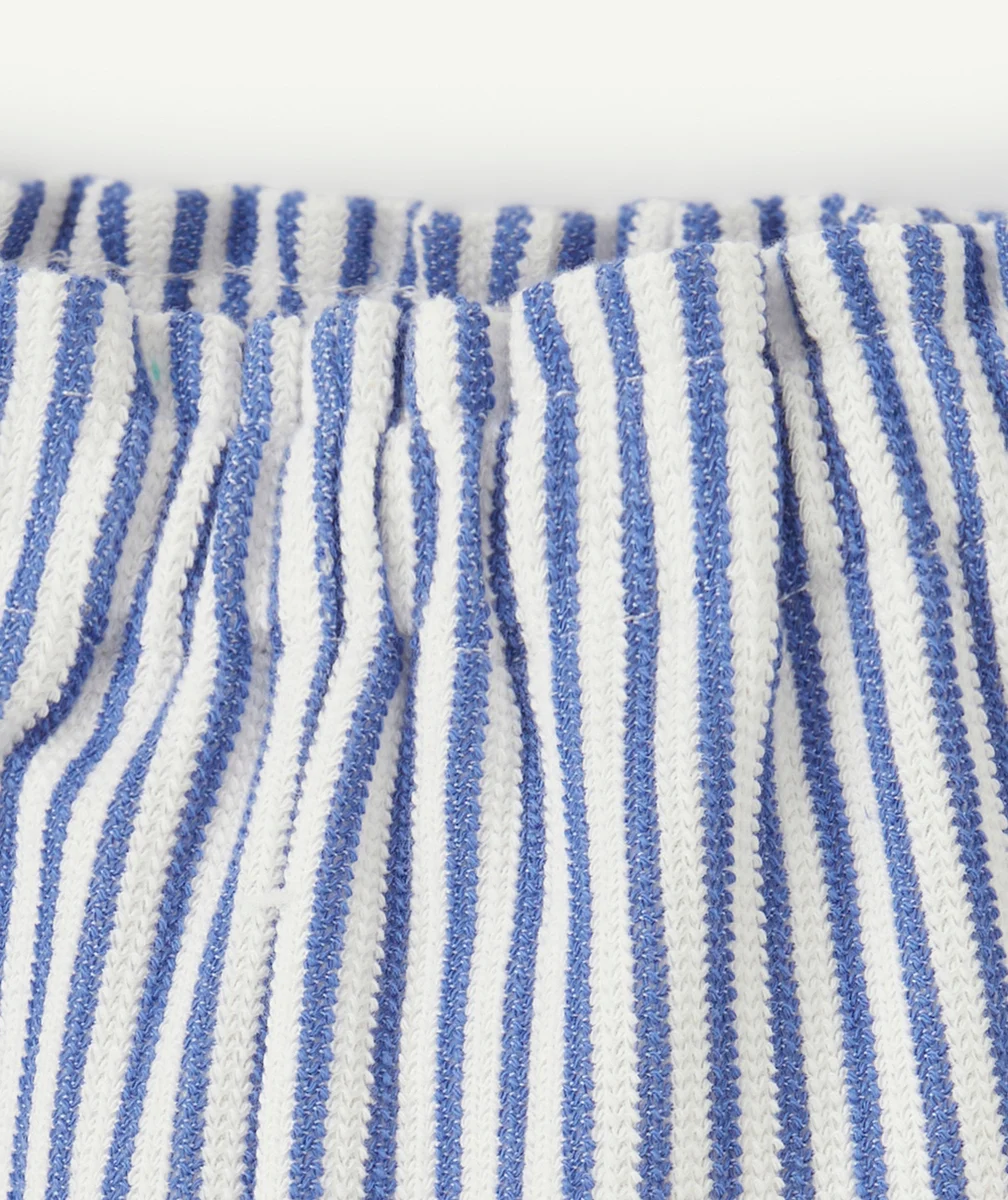 pantalon large bébé fille en fibres recyclées écru et tricot côtelé à rayures bleues
