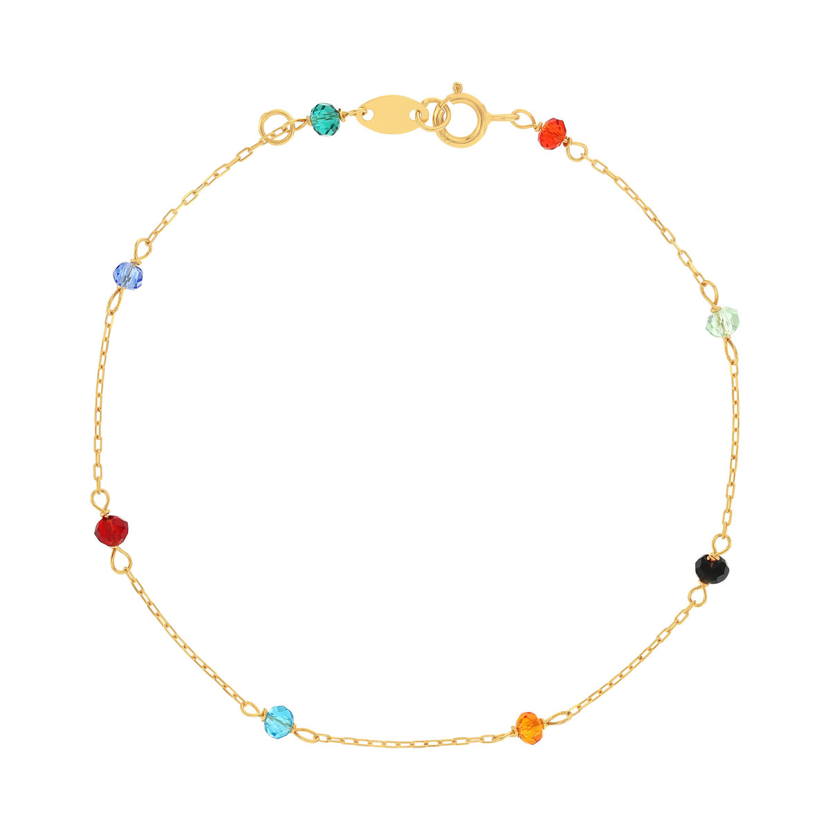 Bracelet or 375 jaune pierres synthétiques multicolores 18cm