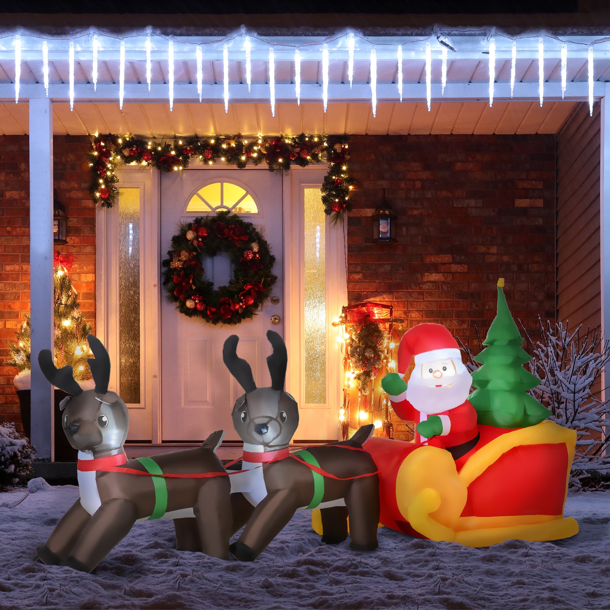 HOMCOM LED Rentierschlitten mit Weihnachtsmann aufblasbar warmweiß 210 x 80 x 120 cm (LxBxH)