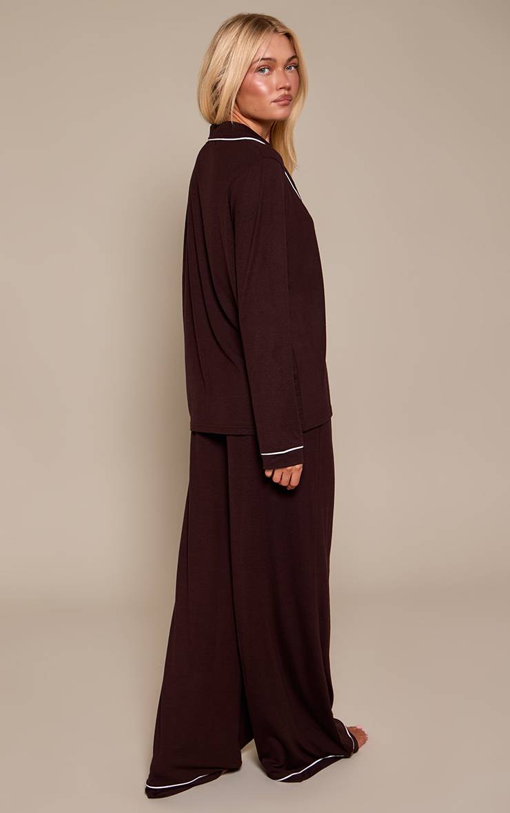 Chocolat Ensemble Pyjama Haut Manches Longues Et Pantalon En Jersey Doux Avec Passepoil