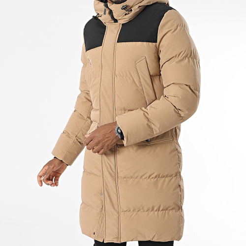 Doudoune Capuche Longue Camel Noir
