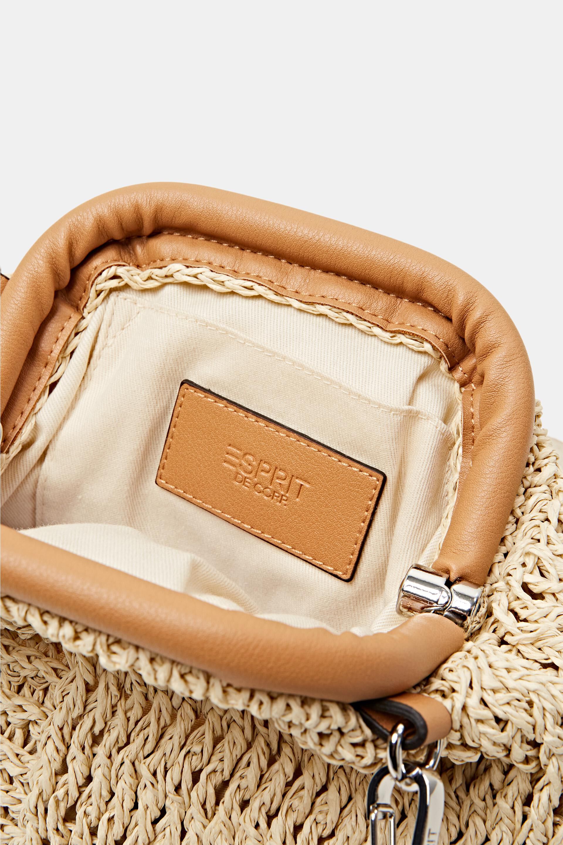 Sac bandoulière en raphia bordé de similicuir