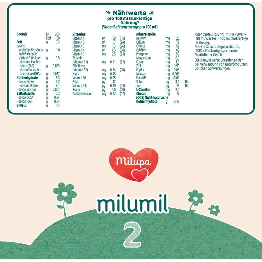 Milupa Folgemilch Milumil 2 4 x 800 g nach dem 6. Monat