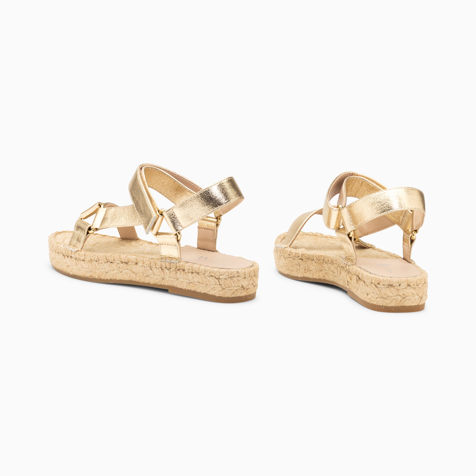 Sandales plates-Sandales Harlyne or à scratchs et semelle espadrille
