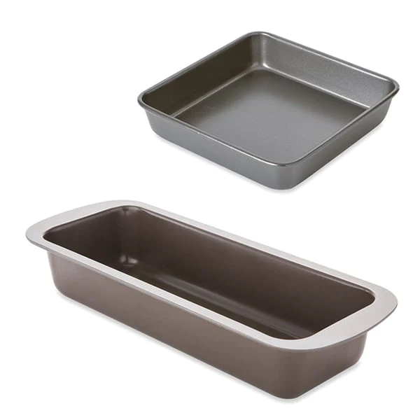 Lot moule à manqué carré 23 cm et moule à cake 30 cm acier revêtement