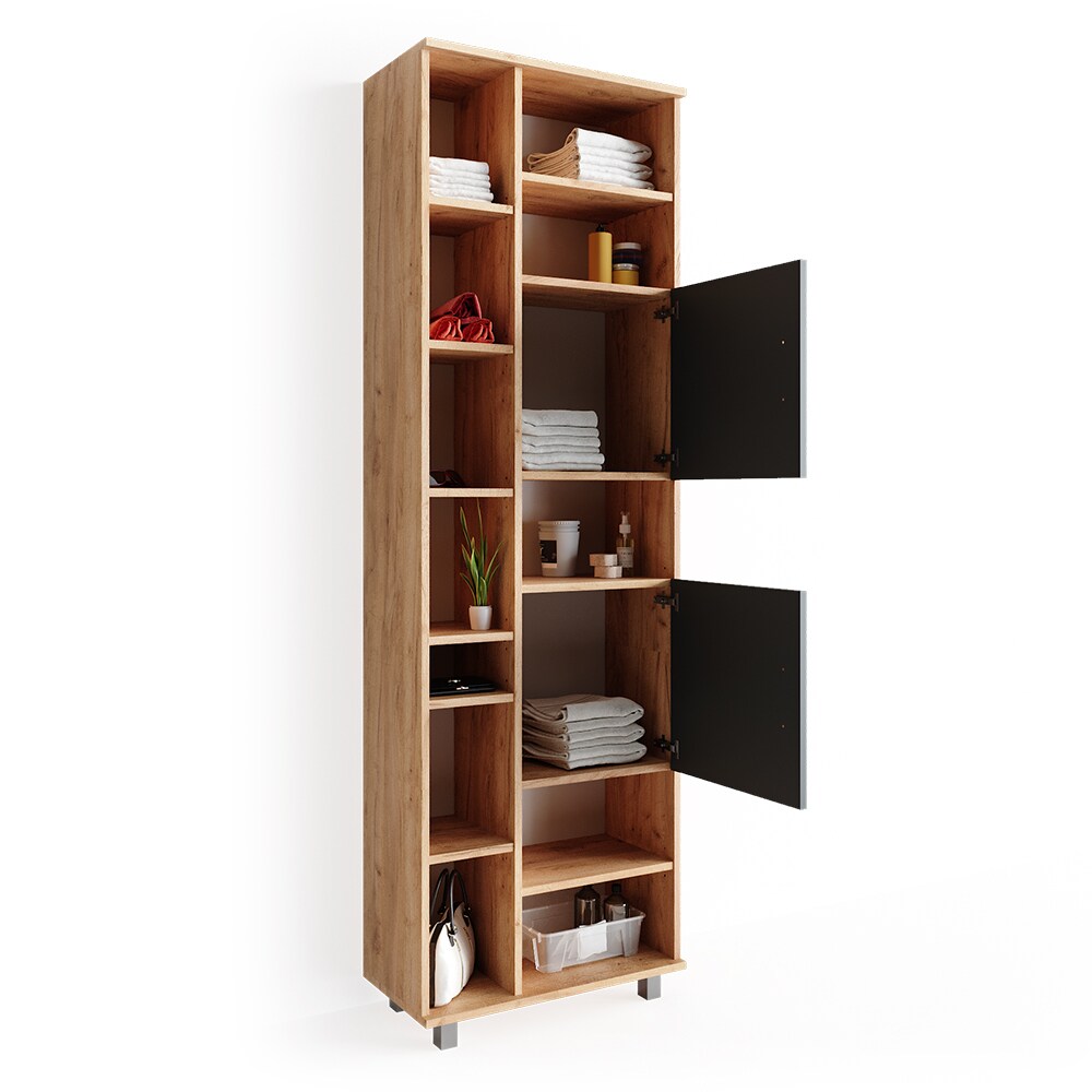 Vicco Badschrank Ilias 190 cm - Badezimmerschrank Hochschrank Bad Schrank Badregal Eiche Anthrazit