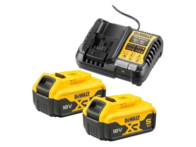 DeWALT DCB1104P2-QW, Batteri- og opladersæt, Lithium-Ion (Li-Ion), 5 At, 18 V, Boremaskine, Elektrisk multiværktøj, Skruemaskine, Borehammer, Slibemaskine, Sort, Gul