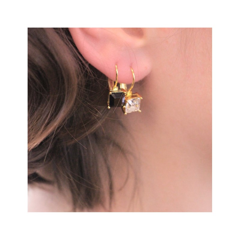 Boucles d'oreilles Square - Doré et Cristal