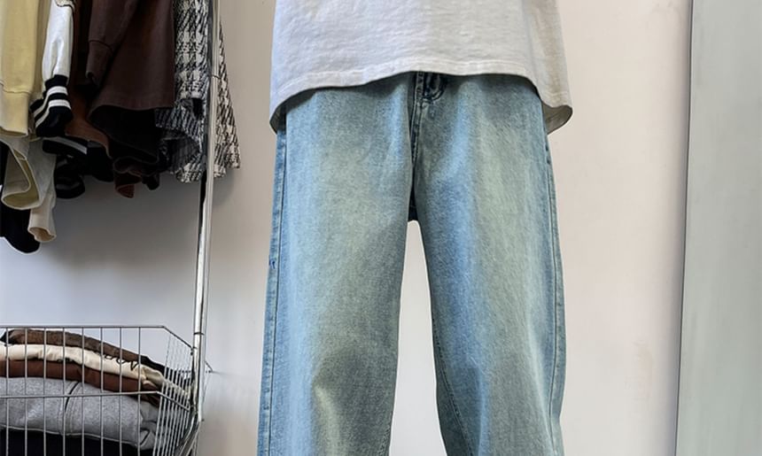 emeisa - Gewassen jeans met middelhoge taille en wijde pijpen