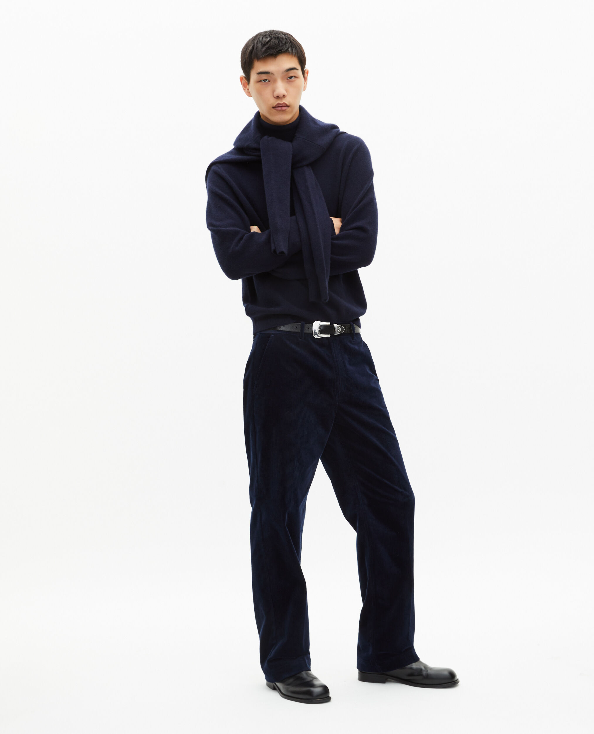 Pantalon large en velours côtelé marine