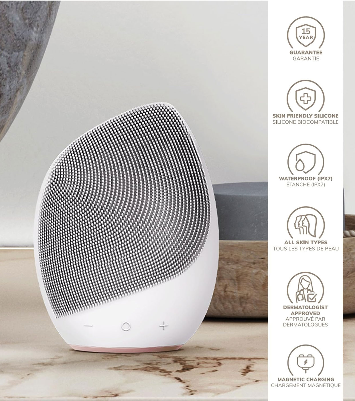 GESKE - Sonic Escova massageadora e de limpeza facial 5 em 1 - Ouro Rosa Branco