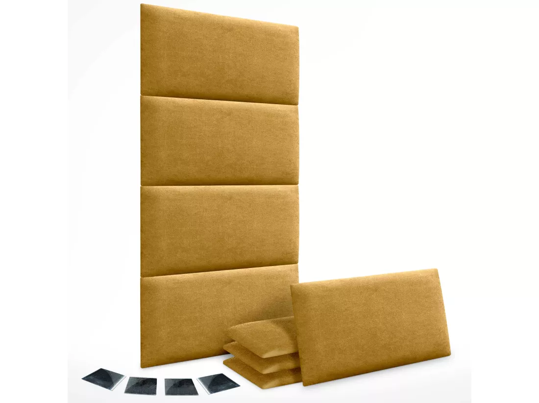 DHOME Lot de 8 Panneaux Rembourrés en Tissu Aqualine Autocollants pour Mur Acoustiques Absorbants Protection contre les Chocs (Moutarde, 60x40cm, x8)