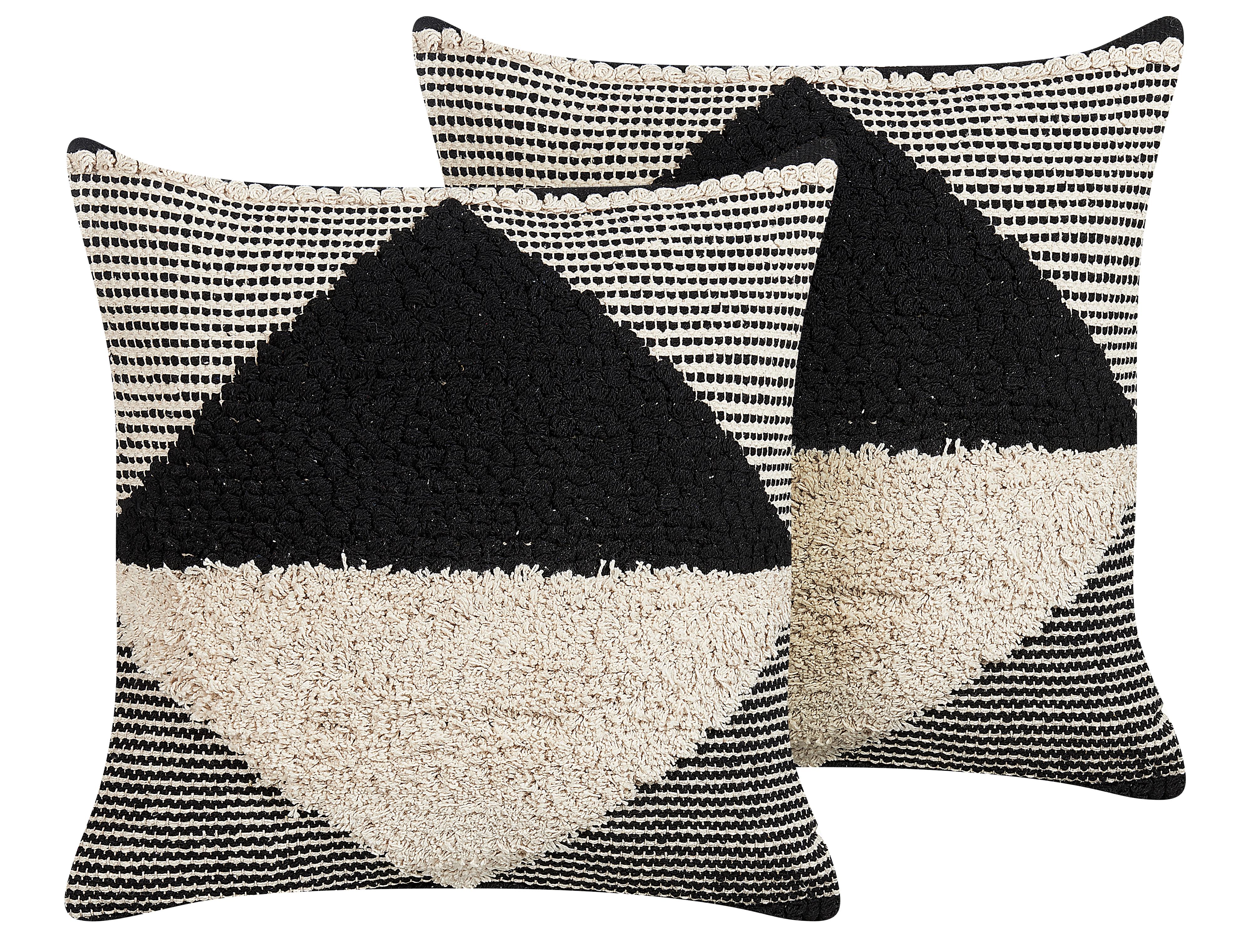 Set van 2 sierkussens KHORA Katoen 50 x 50 cm Zwart geometrisch patroon