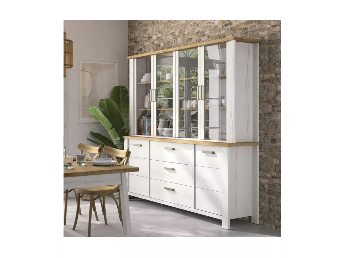 Vaisselier 6 portes 3 tirois Bois/Bois blanchi - PROVENCE
