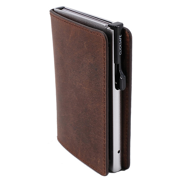 CLICKSAFE Portefeuille SLIM avec porte-cartes, cuir nappa marron