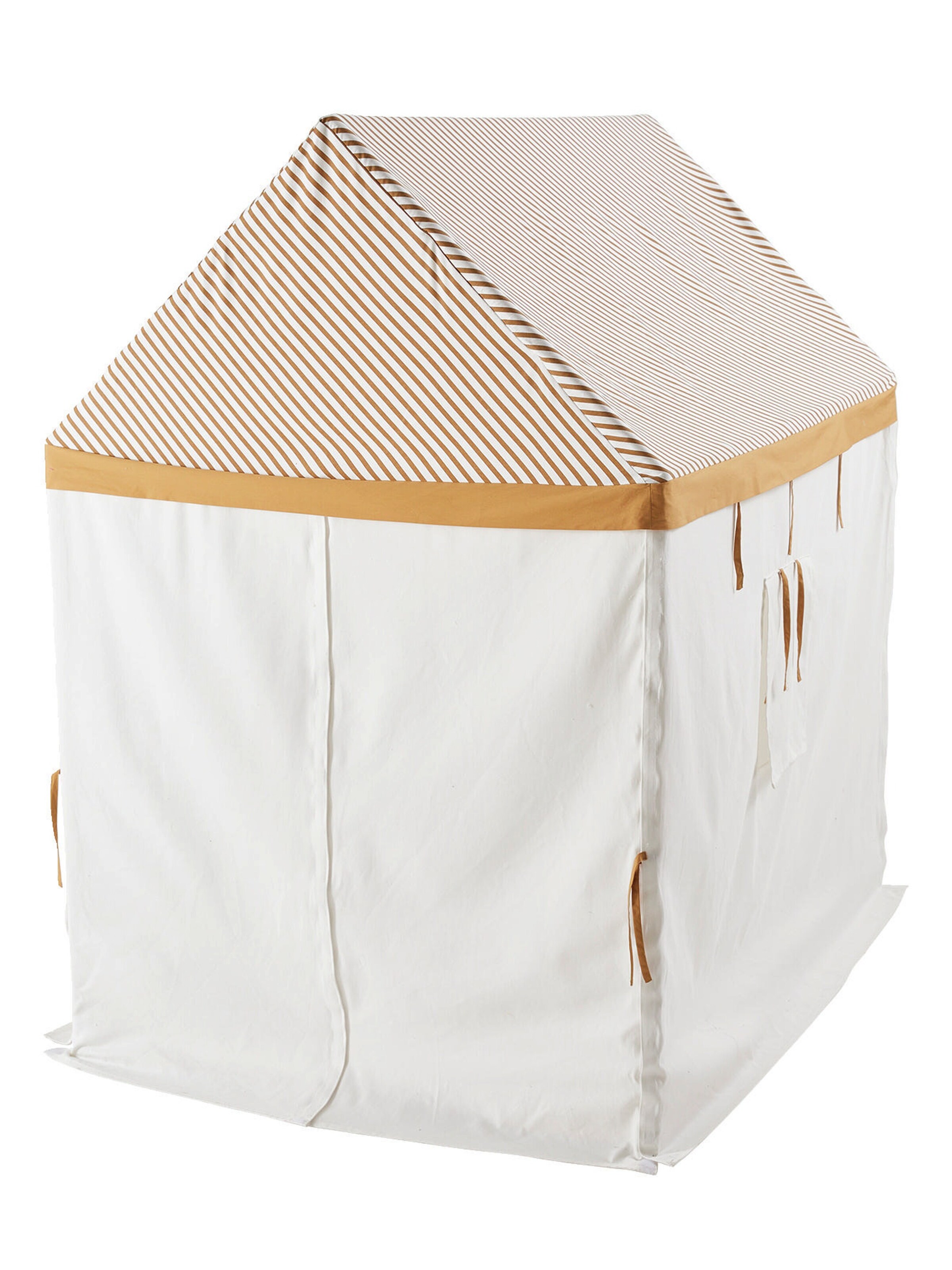 Vertbaudet Kinder Spielzelt, Spielhaus aus Stoff/Holzstangen wollweiß/senfgelb