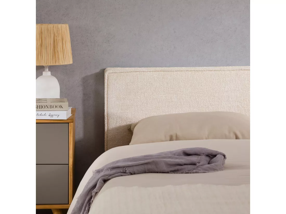 Tête de lit ELOWA 160 rembourrée, En tissu polyester pour lit 160 cm, Sur pieds en plastique, Blanc
