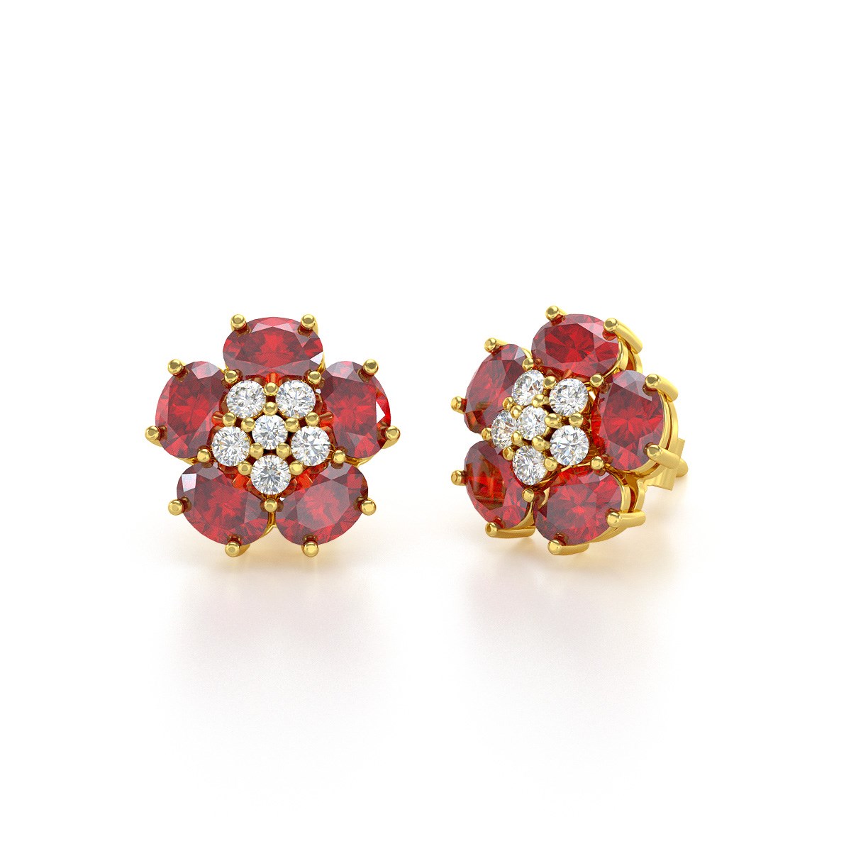 Boucles d'oreilles ADEN Or 585 Jaune et Rubis Fleur 2.86grs