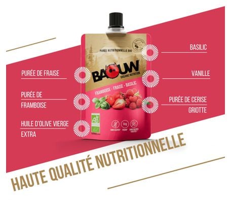 Purée énergétique Bio Baouw Framboise/Fraise/Basilic - 90g