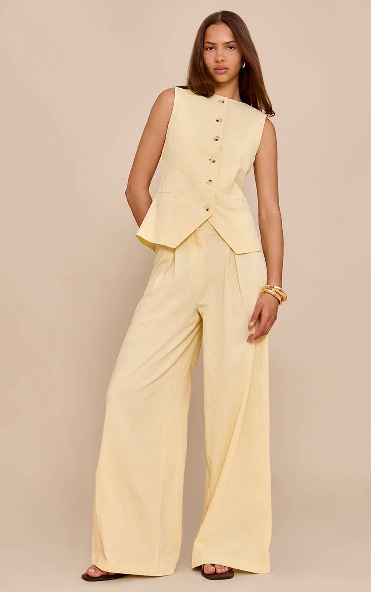 Butter Yellow Gilet Tailleur Aspect Lin