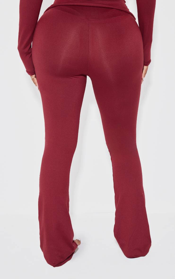 Rouge Bordeaux Pantalon Évasé Taille Haute Sculptant À Rabat Shape Stretch