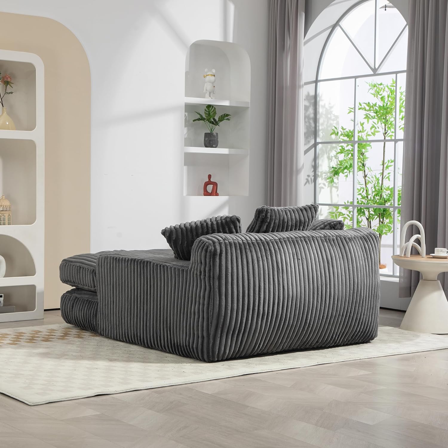 Cord Schlafsofa, Couch mit Armlehnen, Cloud Couch mit 3 Weichen Kissen, Bequemes Einzelsitz-Bodensofa, Loungesofa, Schlafsessel für Wohnzimmer, Schlafzimmer, Büro, 125x155x63 cm, Grau