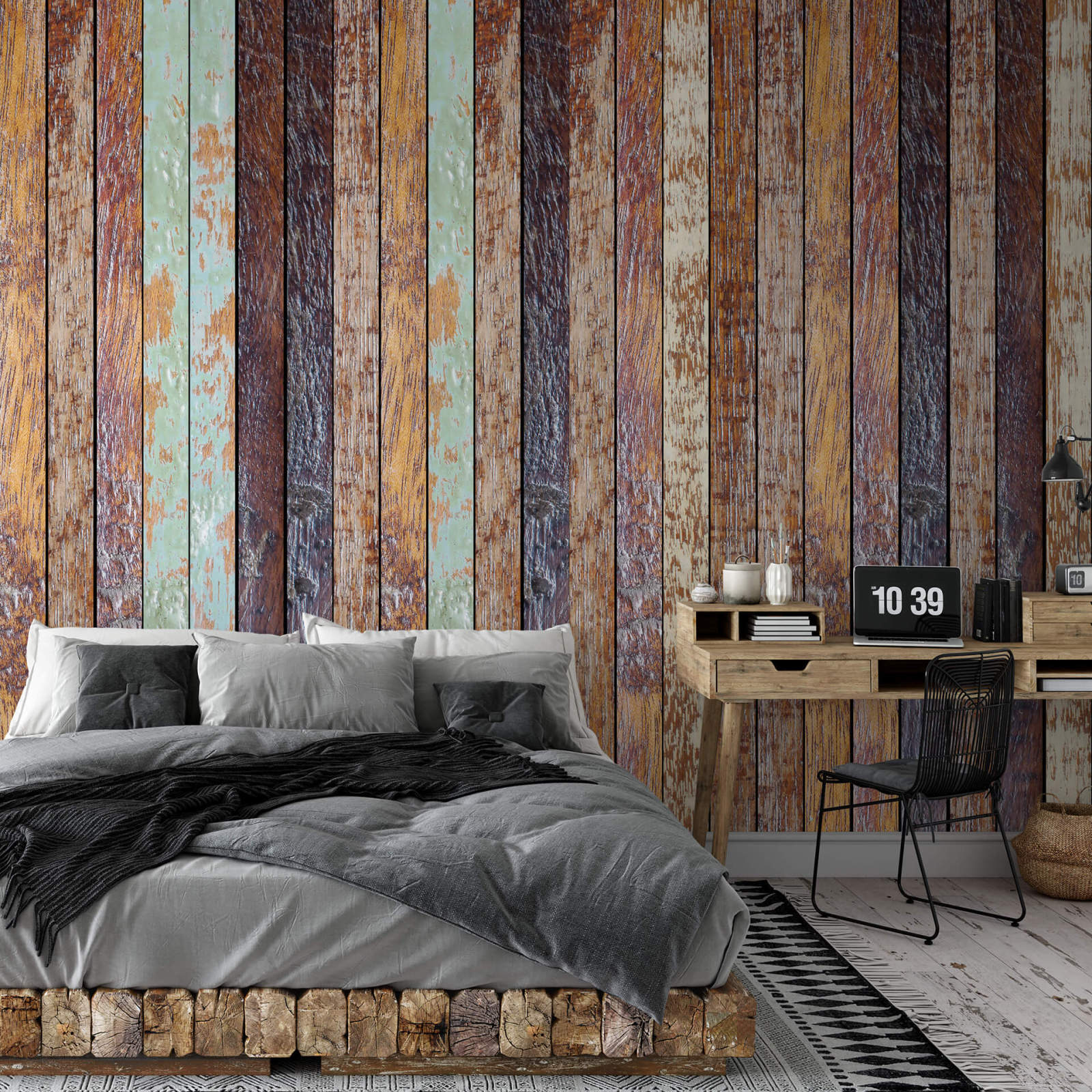 Fototapete DESIGNWALLS 2.0 - blau-braun - Holzwand - 2,6 Meter