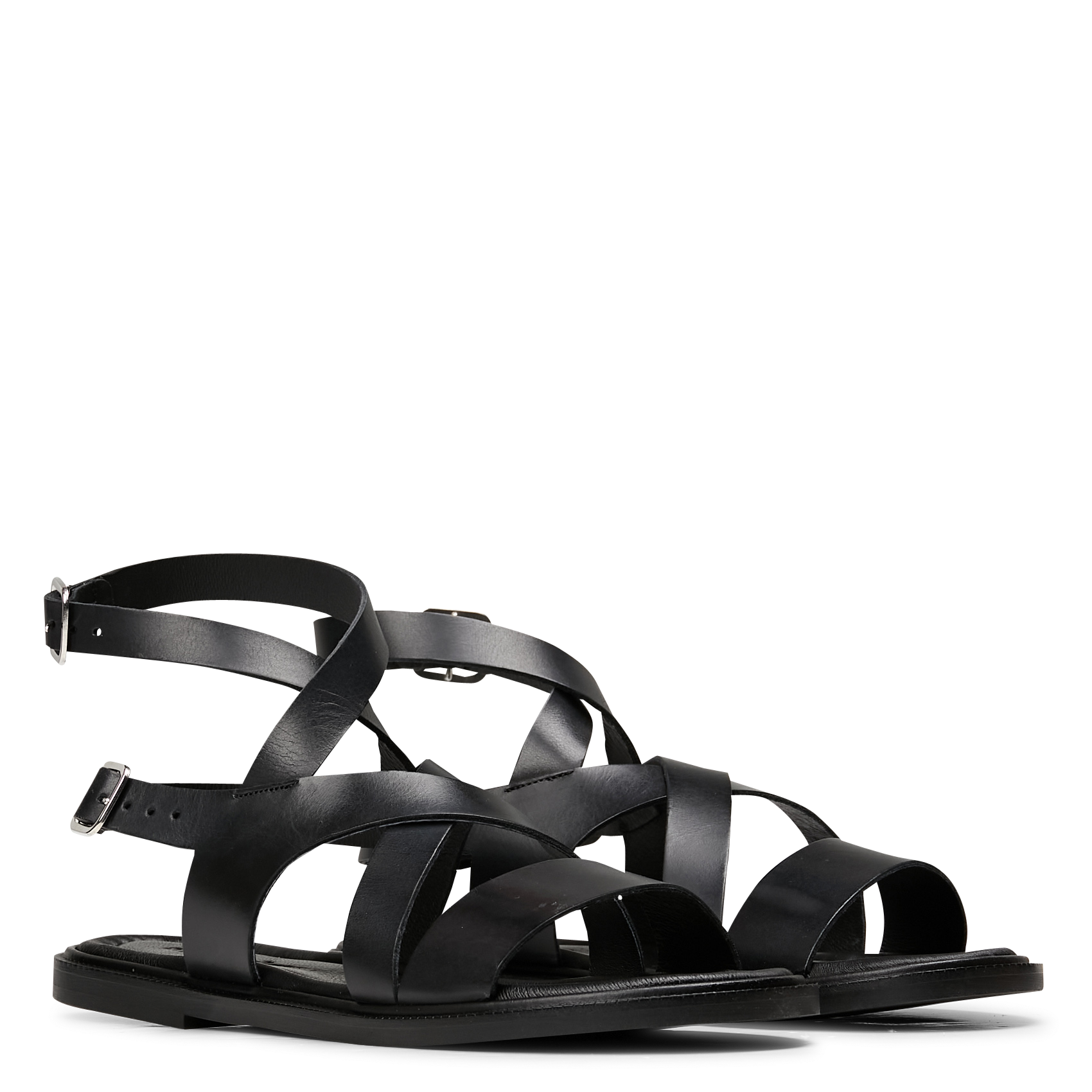 GISLA - Sandales plates en cuir | Noir